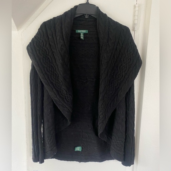Lauren Ralph Lauren Black Lambswool Cardigan Shawl Collar - Picture 1 of 6